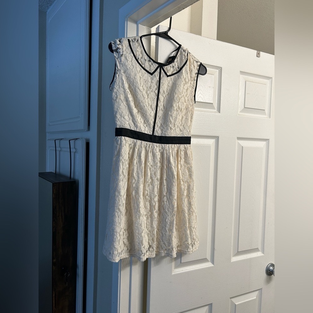 Off white and black trim lace mini dress